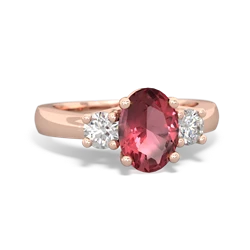 Pink Tourmaline Diamond Three Stone Oval Trellis 14K Rose Gold ring R4024