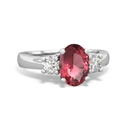 Pink Tourmaline Diamond Three Stone Oval Trellis 14K White Gold ring R4024