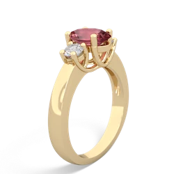 Pink Tourmaline Diamond Three Stone Oval Trellis 14K Yellow Gold ring R4024