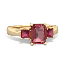 Pink Tourmaline Three Stone Emerald-Cut Trellis 14K Yellow Gold ring R4021