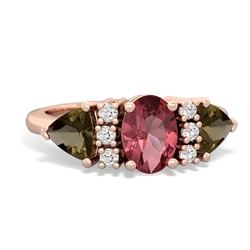 Pink Tourmaline Antique Style Three Stone 14K Rose Gold ring R2186