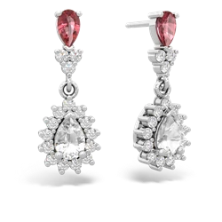 Pink Tourmaline Halo Pear Dangle 14K White Gold earrings E1882