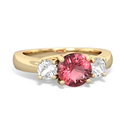 Pink Tourmaline Three Stone Round Trellis 14K Yellow Gold ring R4018