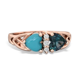 Turquoise Celtic Knot Double Heart 14K Rose Gold ring R5040