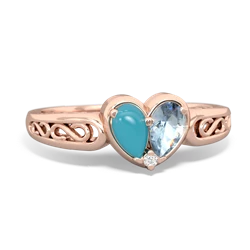 Turquoise Filligree 'One Heart' 14K Rose Gold ring R5070
