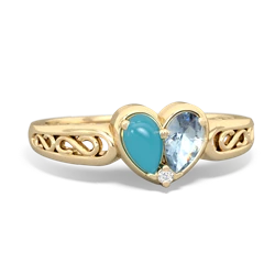 Turquoise Filligree 'One Heart' 14K Yellow Gold ring R5070