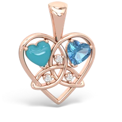 Turquoise Celtic Trinity Heart 14K Rose Gold pendant P5331