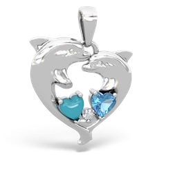Turquoise Dolphin Heart 14K White Gold pendant P5820