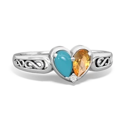 Turquoise Filligree 'One Heart' 14K White Gold ring R5070