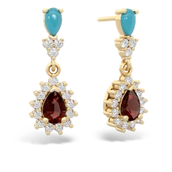Turquoise Halo Pear Dangle 14K Yellow Gold earrings E1882