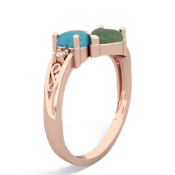 Turquoise Snuggling Hearts 14K Rose Gold ring R2178