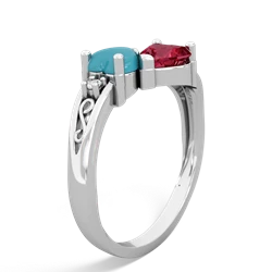 Turquoise Snuggling Hearts 14K White Gold ring R2178