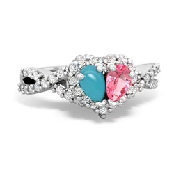 Turquoise Diamond Twist 'One Heart' 14K White Gold ring R2640HRT