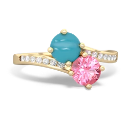 Turquoise Channel Set Two Stone 14K Yellow Gold ring R5303