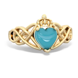 Turquoise Claddagh Celtic Knot 14K Yellow Gold ring R2367