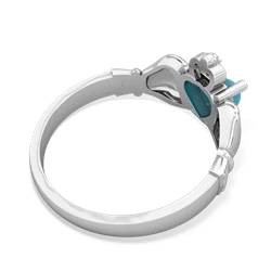 Turquoise Claddagh Diamond Crown 14K White Gold ring R2372
