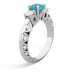 Turquoise Art Deco Diamond 6Mm Round Engagment 14K White Gold ring R2003
