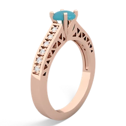 Turquoise Art Deco Engagement 5Mm Round 14K Rose Gold ring R26355RD
