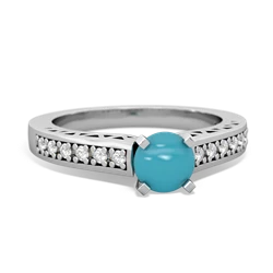 Turquoise Art Deco Engagement 5Mm Round 14K White Gold ring R26355RD
