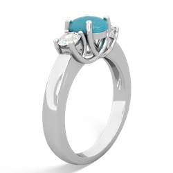 Turquoise Diamond Three Stone Round Trellis 14K White Gold ring R4018