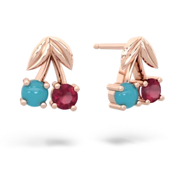 Turquoise Sweet Cherries 14K Rose Gold earrings E7001
