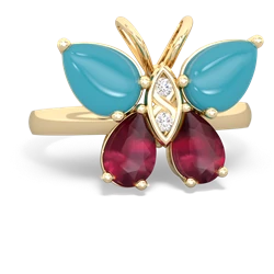 Turquoise Butterfly 14K Yellow Gold ring R2215