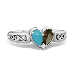 Turquoise Filligree 'One Heart' 14K White Gold ring R5070