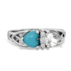 Turquoise Celtic Knot Double Heart 14K White Gold ring R5040