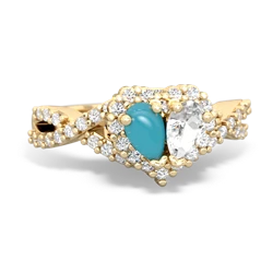 Turquoise Diamond Twist 'One Heart' 14K Yellow Gold ring R2640HRT