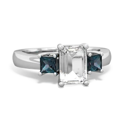 White Topaz Three Stone Emerald-Cut Trellis 14K White Gold ring R4021