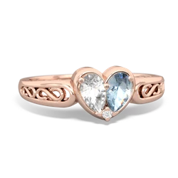 White Topaz Filligree 'One Heart' 14K Rose Gold ring R5070