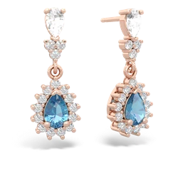 White Topaz Halo Pear Dangle 14K Rose Gold earrings E1882