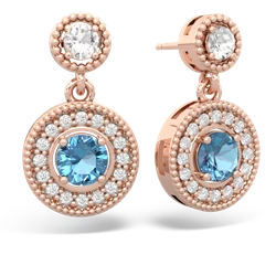 White Topaz Halo Dangle 14K Rose Gold earrings E5319