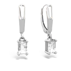 White Topaz 6X4mm Emerald-Cut Lever Back 14K White Gold earrings E2855