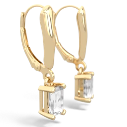 White Topaz 6X4mm Emerald-Cut Lever Back 14K Yellow Gold earrings E2855