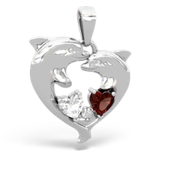 White Topaz Dolphin Heart 14K White Gold pendant P5820