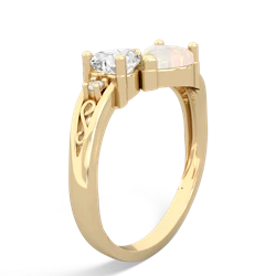 White Topaz Snuggling Hearts 14K Yellow Gold ring R2178