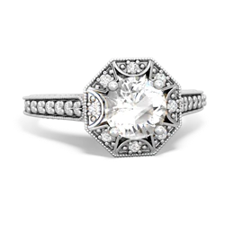 White Topaz Art-Deco Starburst 14K White Gold ring R5520