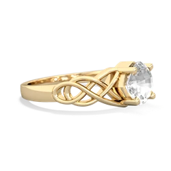 White Topaz Checkerboard Cushion Celtic Knot 14K Yellow Gold ring R5000