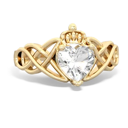 White Topaz Claddagh Celtic Knot 14K Yellow Gold ring R2367