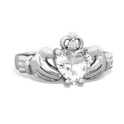 White Topaz Claddagh Diamond Crown 14K White Gold ring R2372