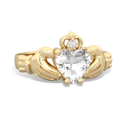 White Topaz Claddagh Diamond Crown 14K Yellow Gold ring R2372