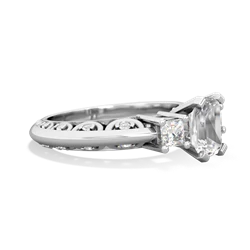 White Topaz Art Deco Diamond 7X5 Emerald-Cut Engagement 14K White Gold ring R20017EM