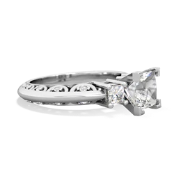White Topaz Art Deco Diamond Engagement 6Mm Princess 14K White Gold ring R2001