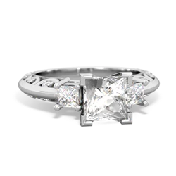 White Topaz Art Deco Diamond Engagement 6Mm Princess 14K White Gold ring R2001