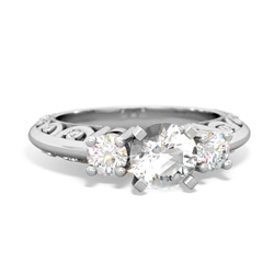 White Topaz Art Deco Diamond 6Mm Round Engagment 14K White Gold ring R2003