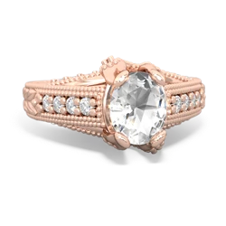 White Topaz Antique Style Milgrain Diamond 14K Rose Gold ring R2028