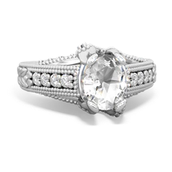 White Topaz Antique Style Milgrain Diamond 14K White Gold ring R2028