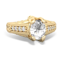 White Topaz Antique Style Milgrain Diamond 14K Yellow Gold ring R2028