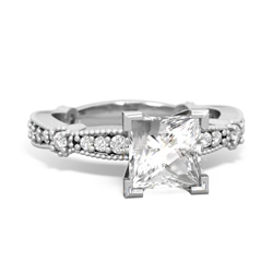 White Topaz Sparkling Tiara 6Mm Princess 14K White Gold ring R26296SQ